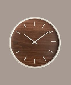 ساعت دیواری چوب راش قطر ۴۵ رنگ گردویی حلقه سفید